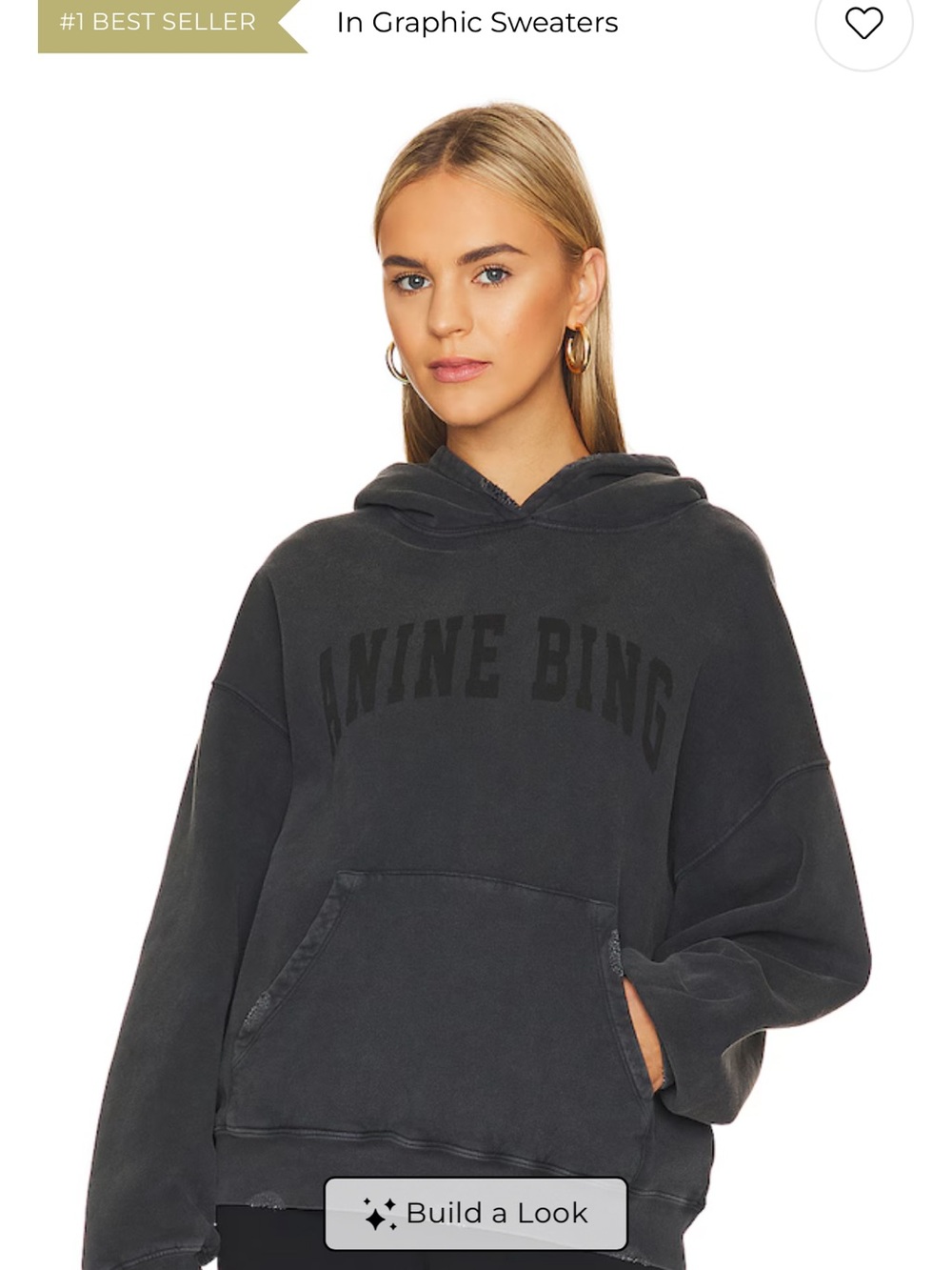 Anine Bing Charcoal Black Oversized Logo Hoodie